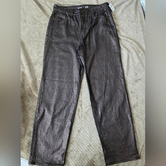 NWT Old Navy OG Loose Metelic Gold/Black‎ Jeans Sz 8 - Picture 2 of 7
